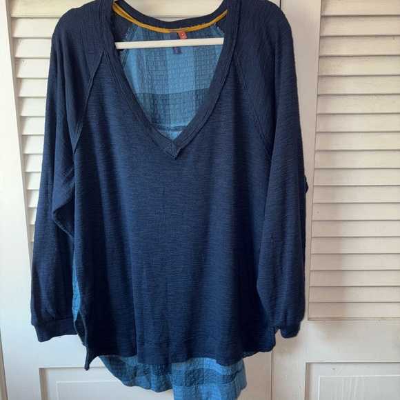 Pilcro Colorblock Plaid Back Pullover Sweater Blue Medium - Picture 2 of 5
